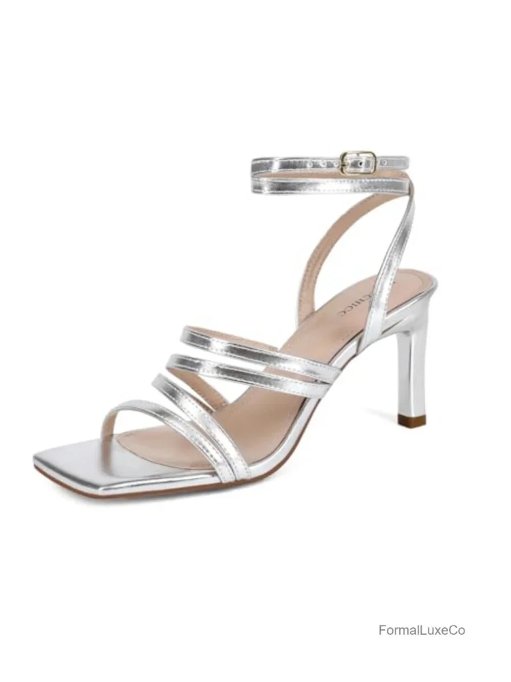 Square Open Toe High Heeled Sandals with Ankle Strap Chunky Heel Dressy